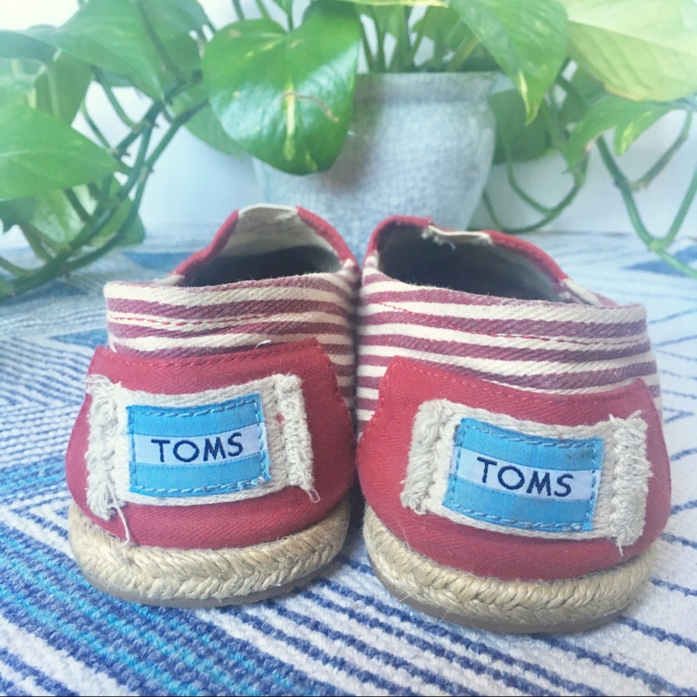 TOMS Espadrille Slip On Stripe Red White Flat 7.5 - Picture 4 of 8